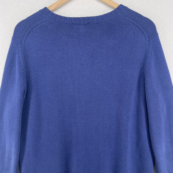 LL BEAN Sweater Womens M Button Up Cardigan Crewneck Cotton Blue - Picture 8 of 12